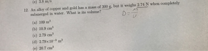 Solved 12. An alloy of copper and gold has a mass of 300 g, | Chegg.com