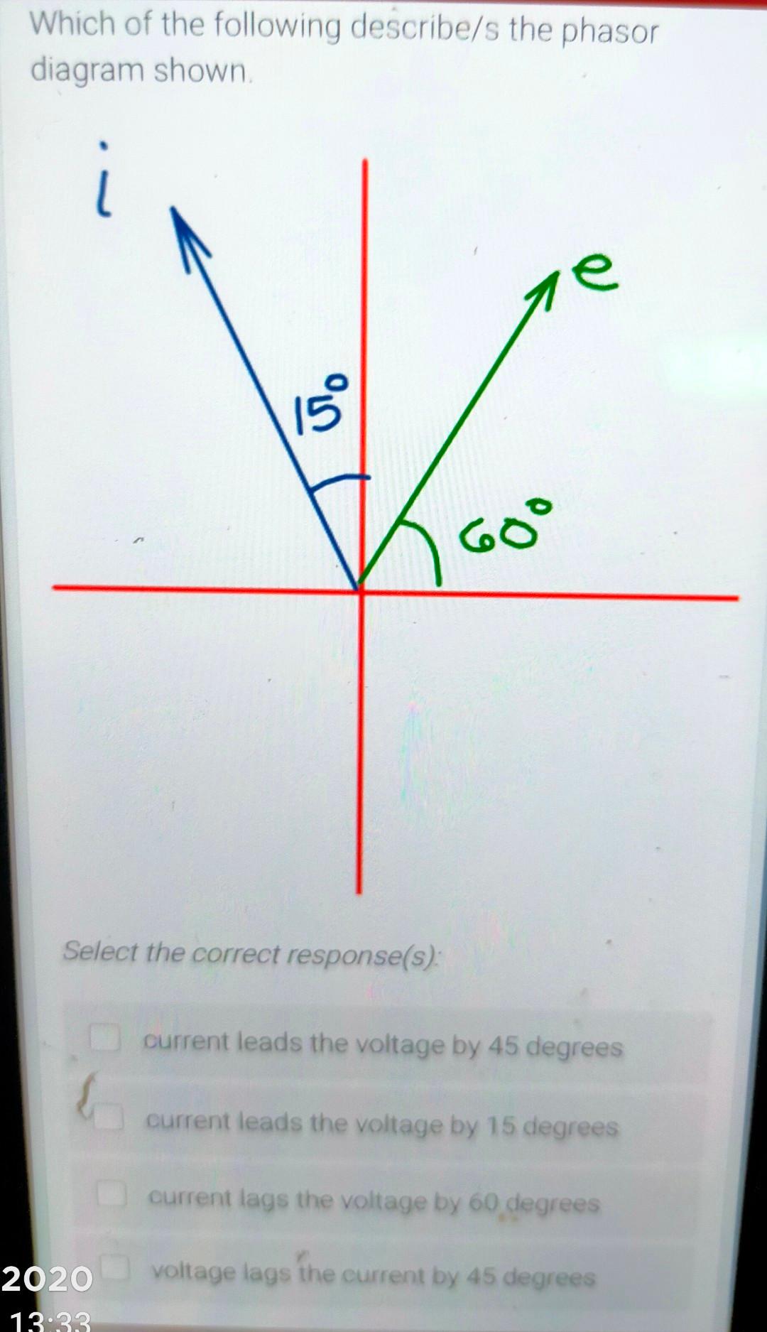 Solved Which of the following describe/s the phasor diagram | Chegg.com