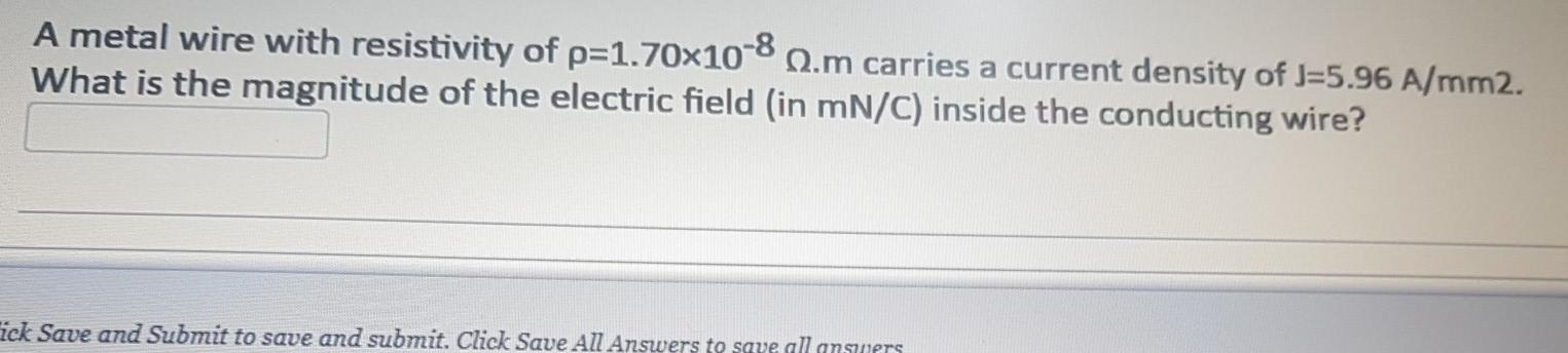 Solved A metal wire with resistivity of p=1.70x1080.m | Chegg.com