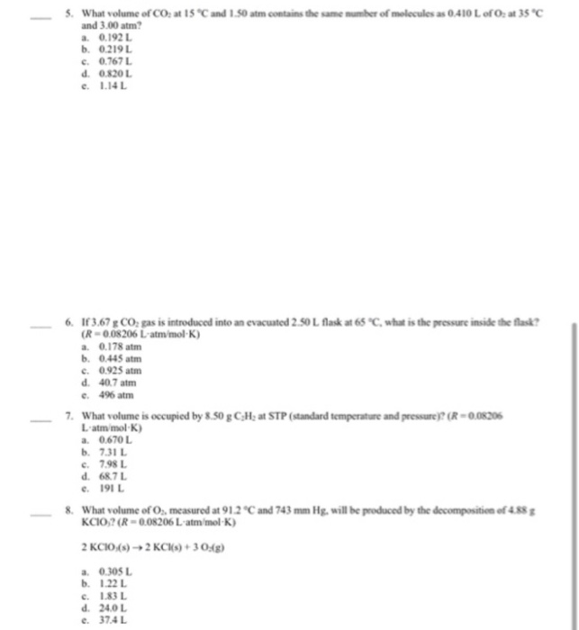 Solved 5 What Volume Of Co At 15 C And 1 50 Atm Contai Chegg Com