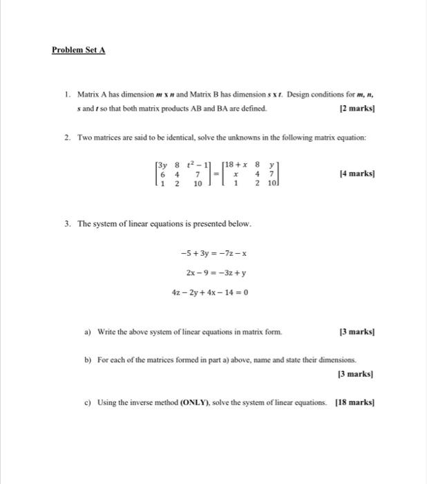 Solved 1. Matrix A has dimension m×n and Matrix B has | Chegg.com