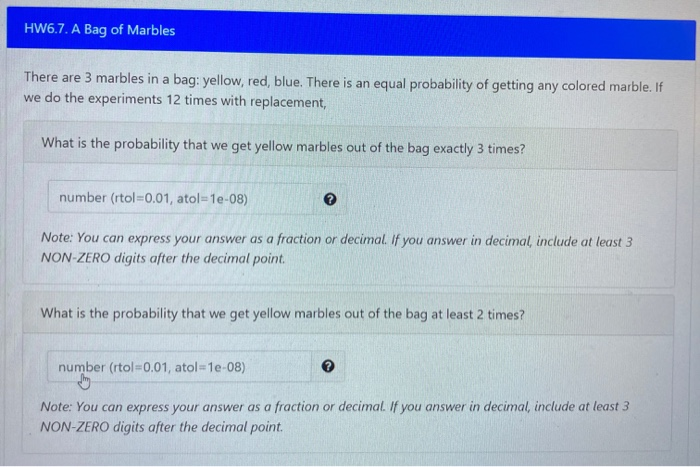 Solved HW6.7. A Bag Of Marbles There Are 3 Marbles In A Bag: | Chegg.com