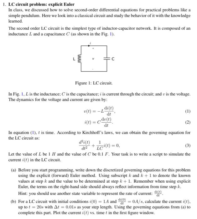 Solved 1 Lc Circuit Problem Explicit Euler In Class We Chegg Com