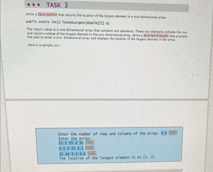 Solved ... TASK 3 Write a Java method that returns the | Chegg.com