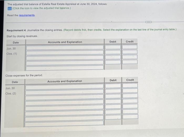 [Solved] The adjusted balance of Estella Real Estate Appr