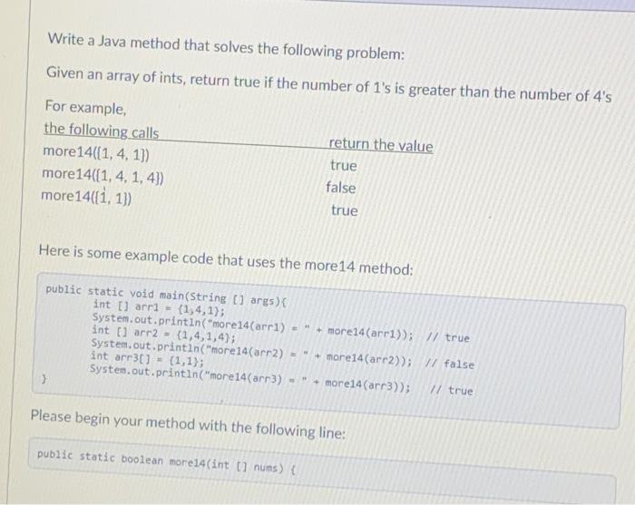 Solved Write a Java method that solves the following | Chegg.com