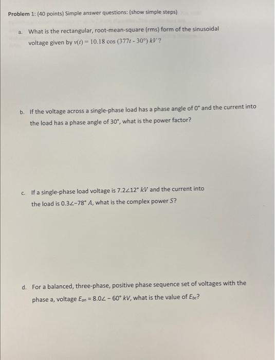 Solved Problem 1: (40 Points) Simple Answer Questions: (show | Chegg.com