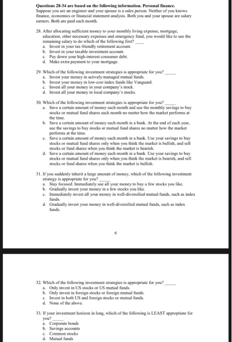 Solved Questions 28-34 are based on the following | Chegg.com