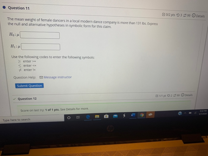 Solved Question 11 0/2 pts 3 99 Details The mean weight of | Chegg.com