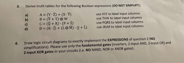 Solved 3. Derive truth tables for the following Boolean | Chegg.com