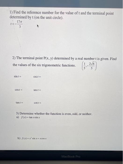 Solved 1) Find the reference number for the value of t and | Chegg.com