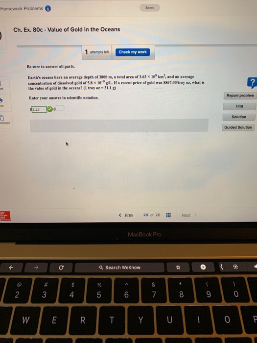 Homework Problems Saved Ch. Ex. 80c-Value of Gold in | Chegg.com