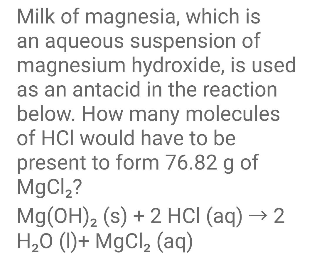 Solved Milk of magnesia, which is an aqueous suspension of