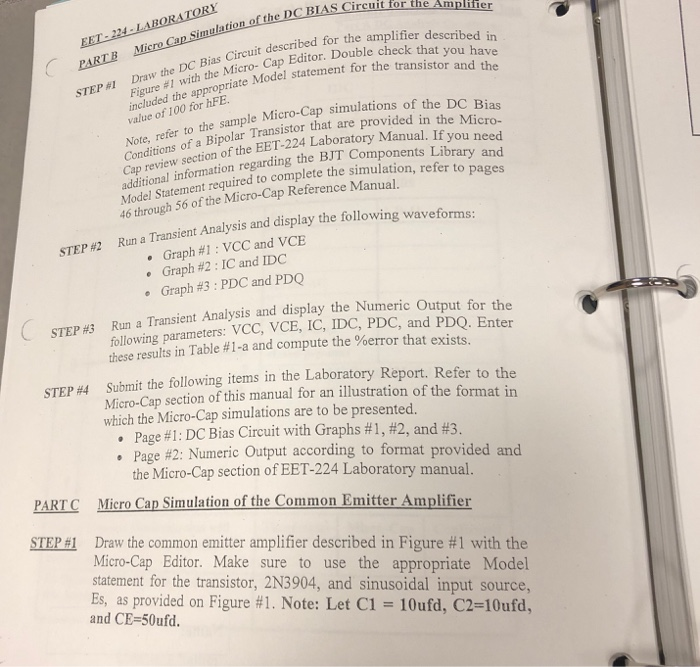 Micro Cap Simulation of the DC BIAS Circuit for the | Chegg.com