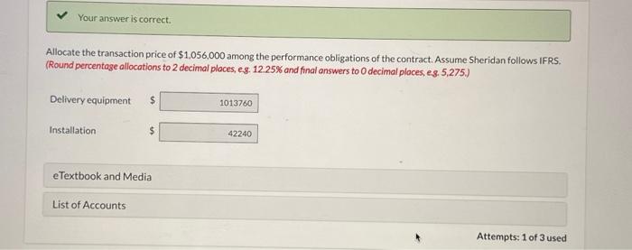 Solved Allocate the transaction price of $1,056,000 among | Chegg.com