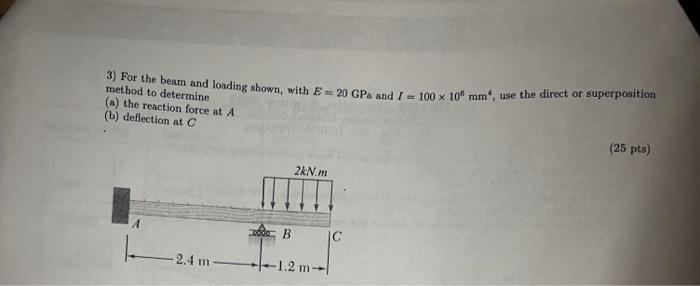 Solved 3) For the beam and loading shown, with E=20GPa and | Chegg.com