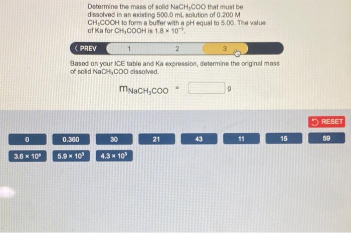 Solved Determine the mass of solid NaCH,COO that must be | Chegg.com