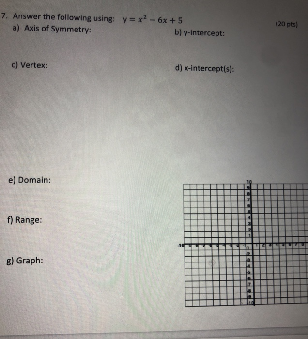 Solved 7 Answer The Following Using Y X2 6x 5 A Chegg Com