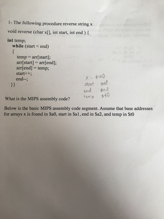 Solved 1- The following procedure reverse string x void | Chegg.com
