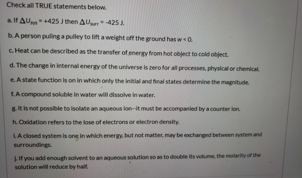 Solved Check All TRUE Statements Below. A. If Ausys = +425 ) | Chegg.com