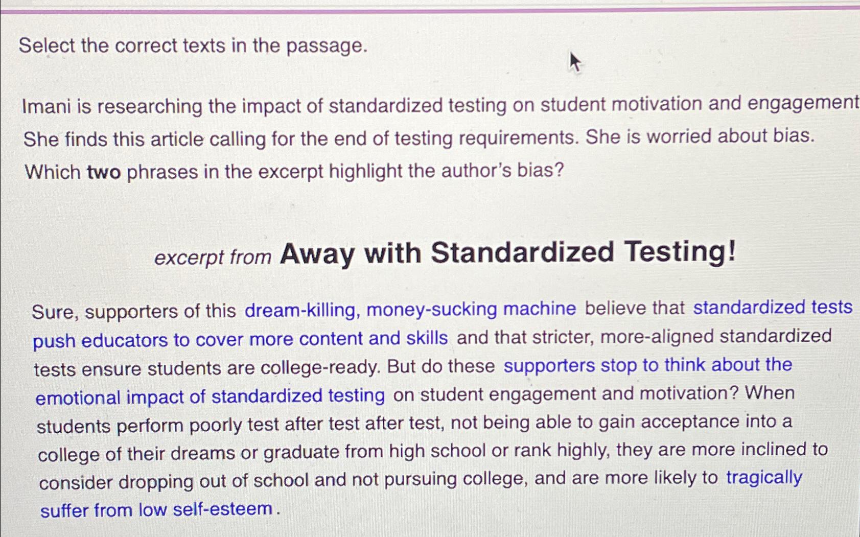 Solved Select The Correct Texts In The Passage Imani Is