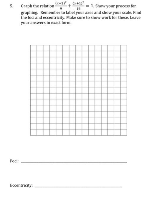 Solved 16 5. Graph the relation (x-2)(y+1)2 + = 1. Show your | Chegg.com