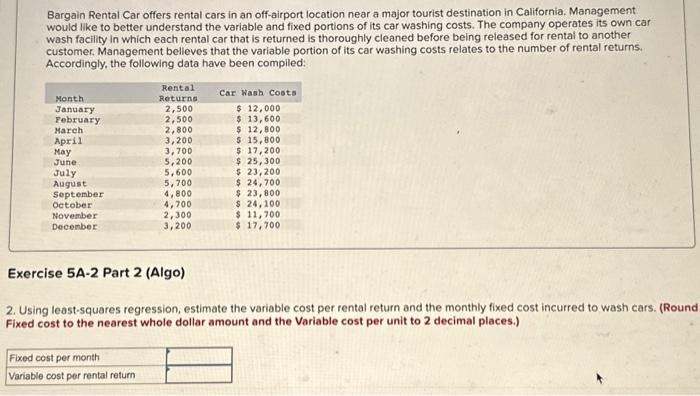Solved Bargain Rental Car offers rental cars in an | Chegg.com