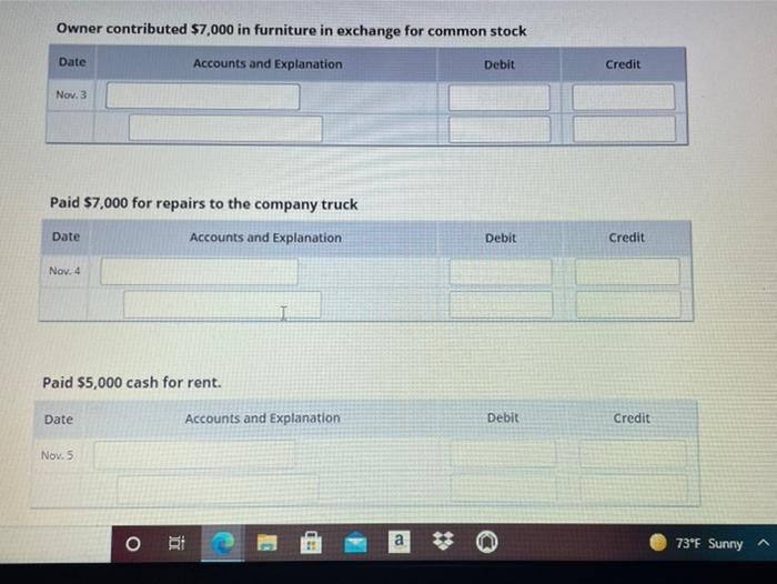 Solved Owner contributed 7,000 in furniture in exchange for