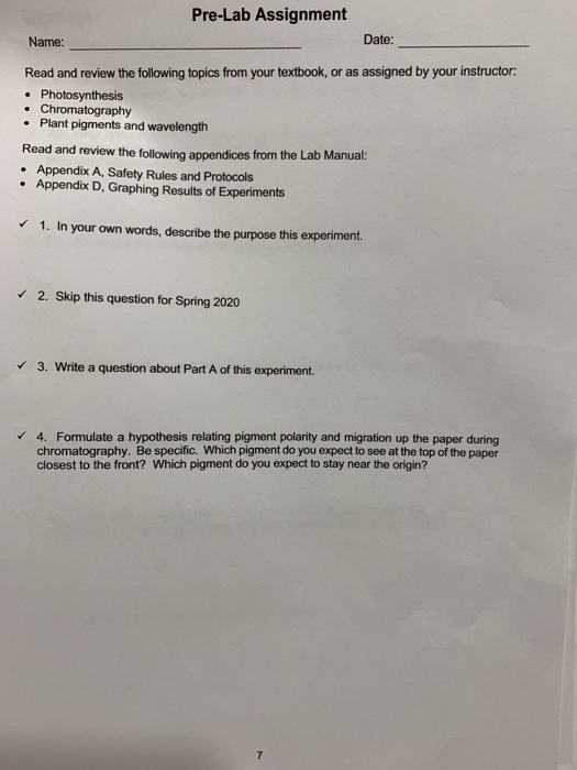 Lab 10. Photosynthesis Paper Chromatography and Plant