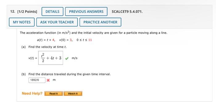 Solved The acceleration function (in m/s2 ) and the initial | Chegg.com