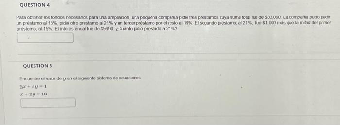 Para obtener los fondos necesarios para una ampliación, una poqueña compañia pidio fres préstamos cuya suma total fue de \( \