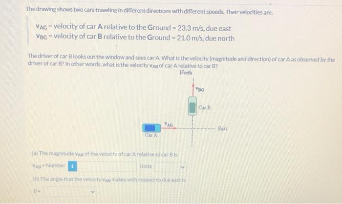 Solved The Drawing Shows Two Cars Traveling In Different | Chegg.com