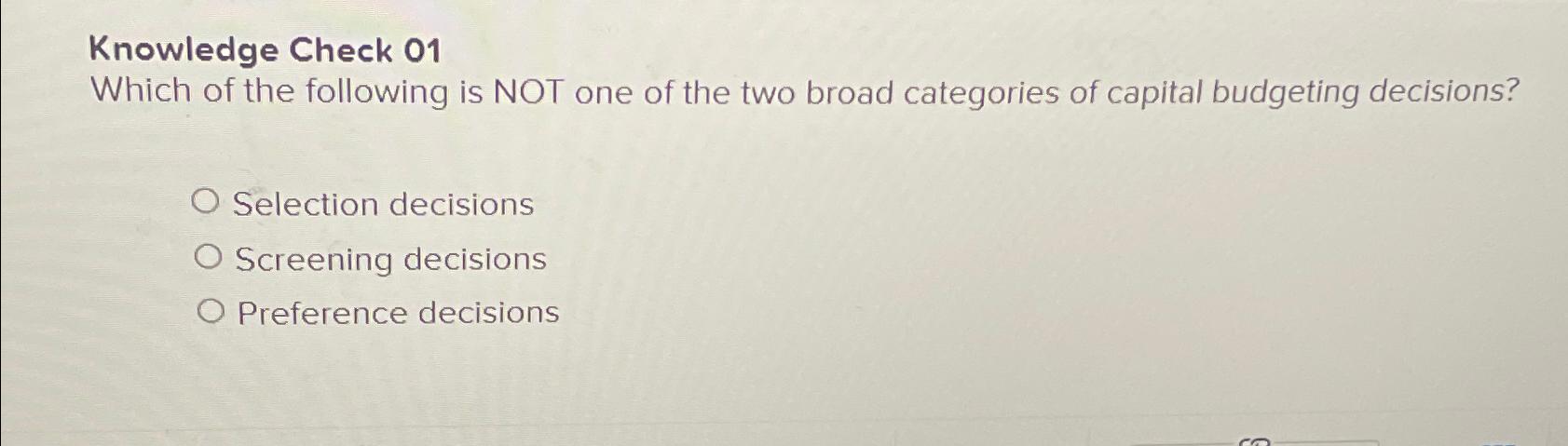 Solved Knowledge Check 01Which of the following is NOT one | Chegg.com
