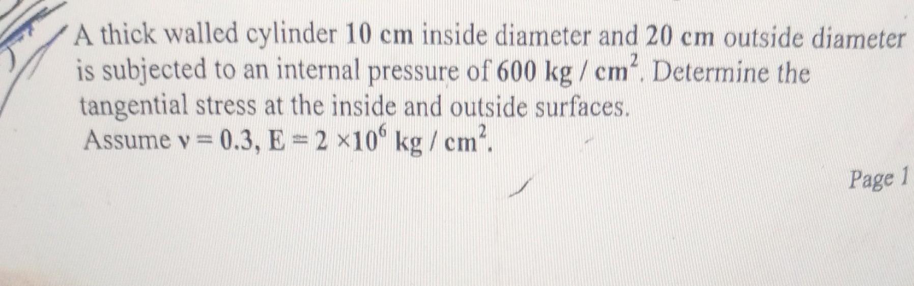 Solved A thick walled cylinder 10 cm inside diameter and 20 | Chegg.com