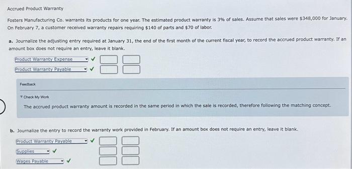 Solved Accrued Product Warranty Fosters Manufacturing Co. | Chegg.com