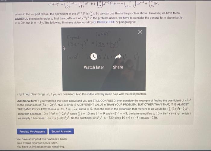Solved 5.7 Binomial Theorem: Problem 4 Previous Problem | Chegg.com
