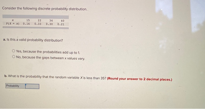 Solved Consider the following discrete probability | Chegg.com