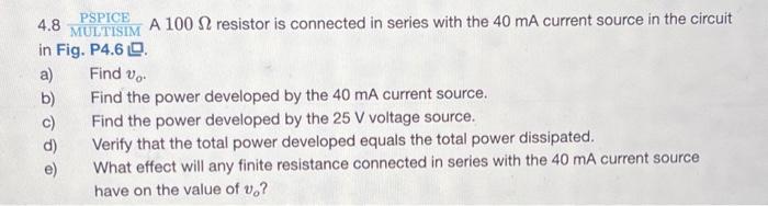 Solved + 4.6 PSPICE MULTISIM Use The Node-voltage Method To | Chegg.com