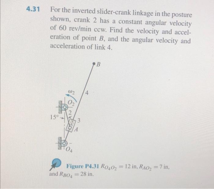 Solved For the inverted slider-crank linkage in the posture | Chegg.com