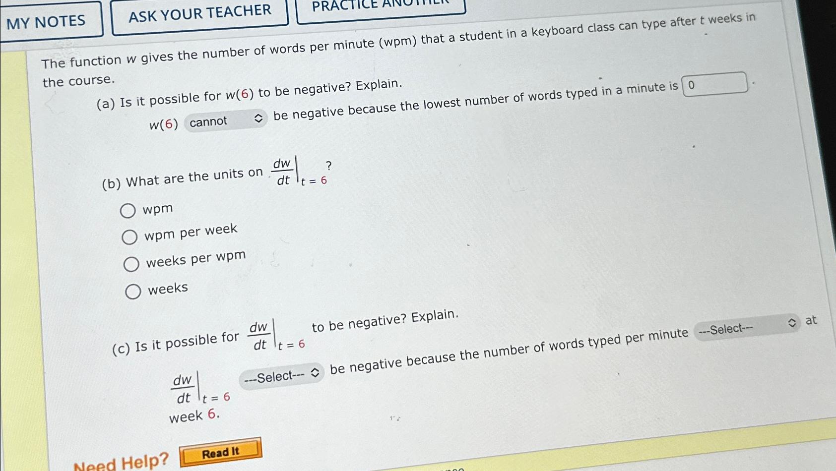 Solved MY NOTESASK YOUR TEACHERThe function w ﻿gives the | Chegg.com