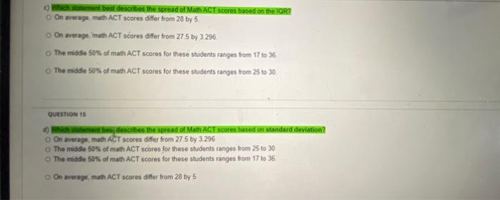 Solved The output below shows the math portion ACT score for | Chegg.com