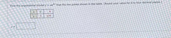 Solved Find the exponential model y=aebx that fits the | Chegg.com