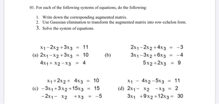 Solved 01. For each of the following systems of equations, | Chegg.com