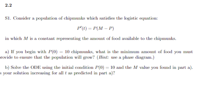 Solved 2.2S1. ﻿Consider a population of chipmunks which | Chegg.com