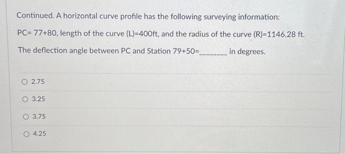 Solved Continued. A horizontal curve profile has the | Chegg.com
