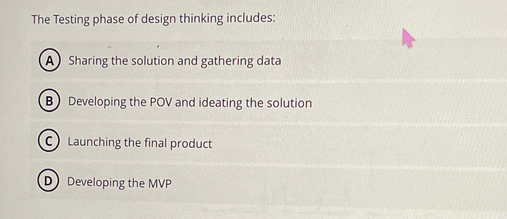 Solved The Testing phase of design thinking includes:Sharing | Chegg.com