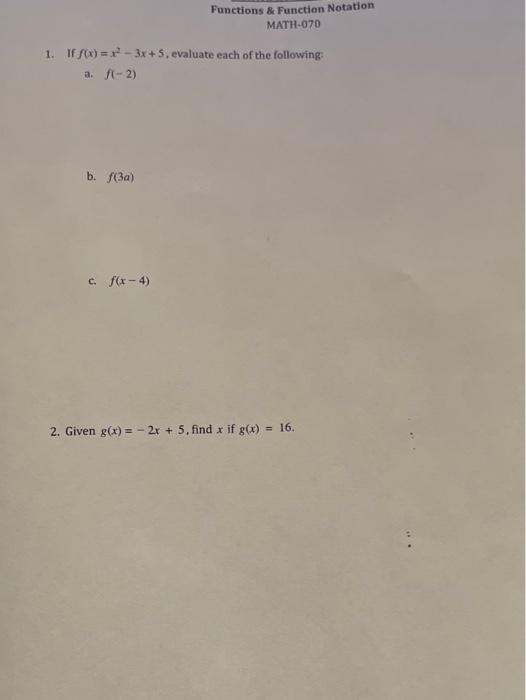 Solved Functions & Function Notation MATH-070 1. IF | Chegg.com