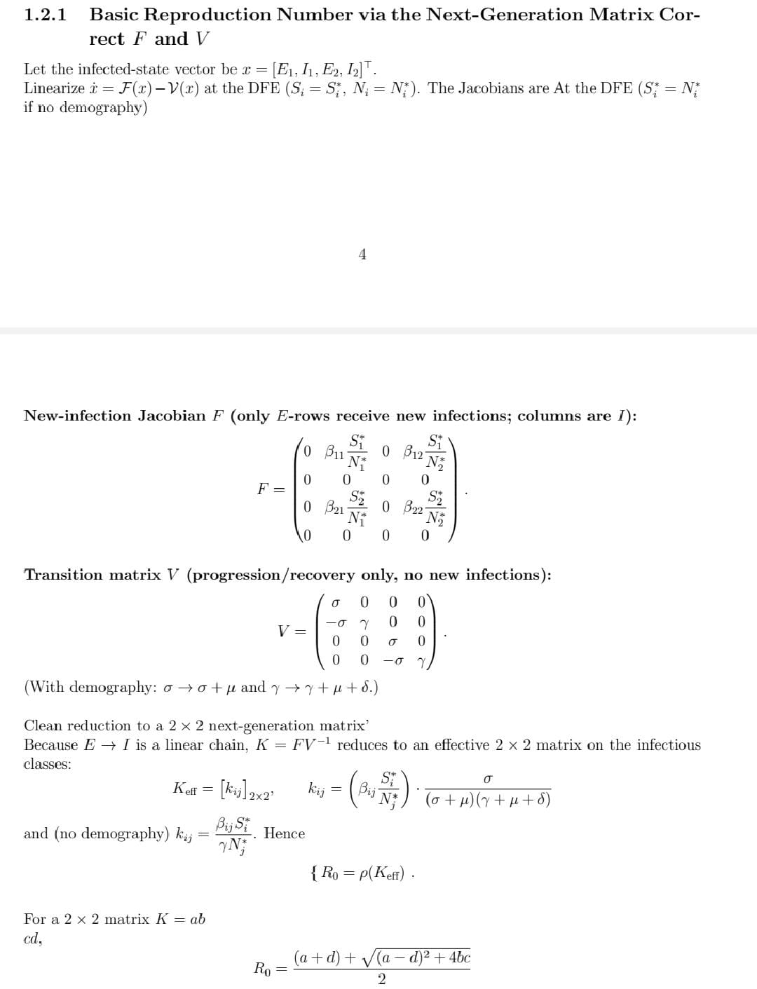 Next Generating Matrix Solved 1.2.1 Basic Reproduction Number via the | Chegg.com