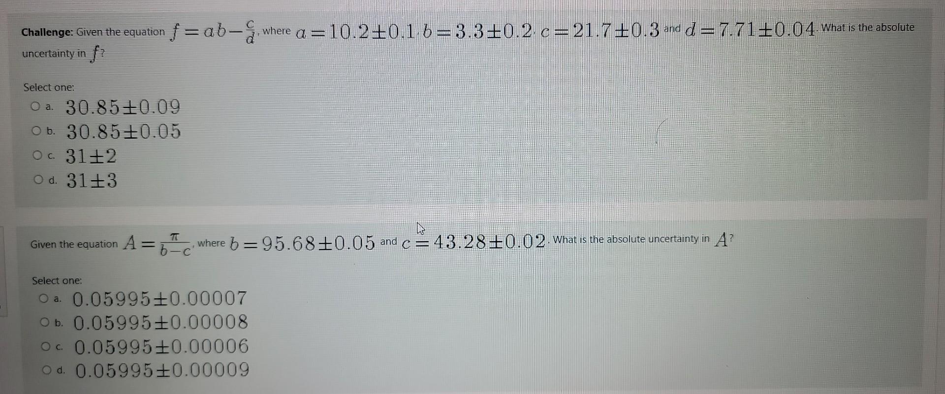 Solved Given the equation f=6z where z=8.26±0.89. What is | Chegg.com