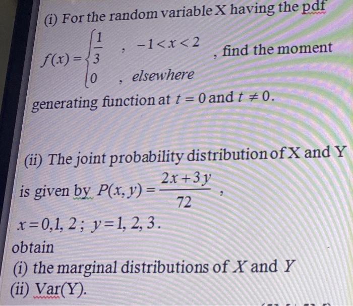 Solved (1) For the random variable X having the pdf 1 -1 | Chegg.com